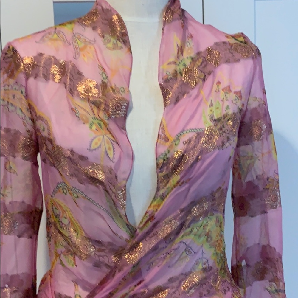 Ralph Lauren Pink Floral Asymmetrical Skirt with Gold Accent